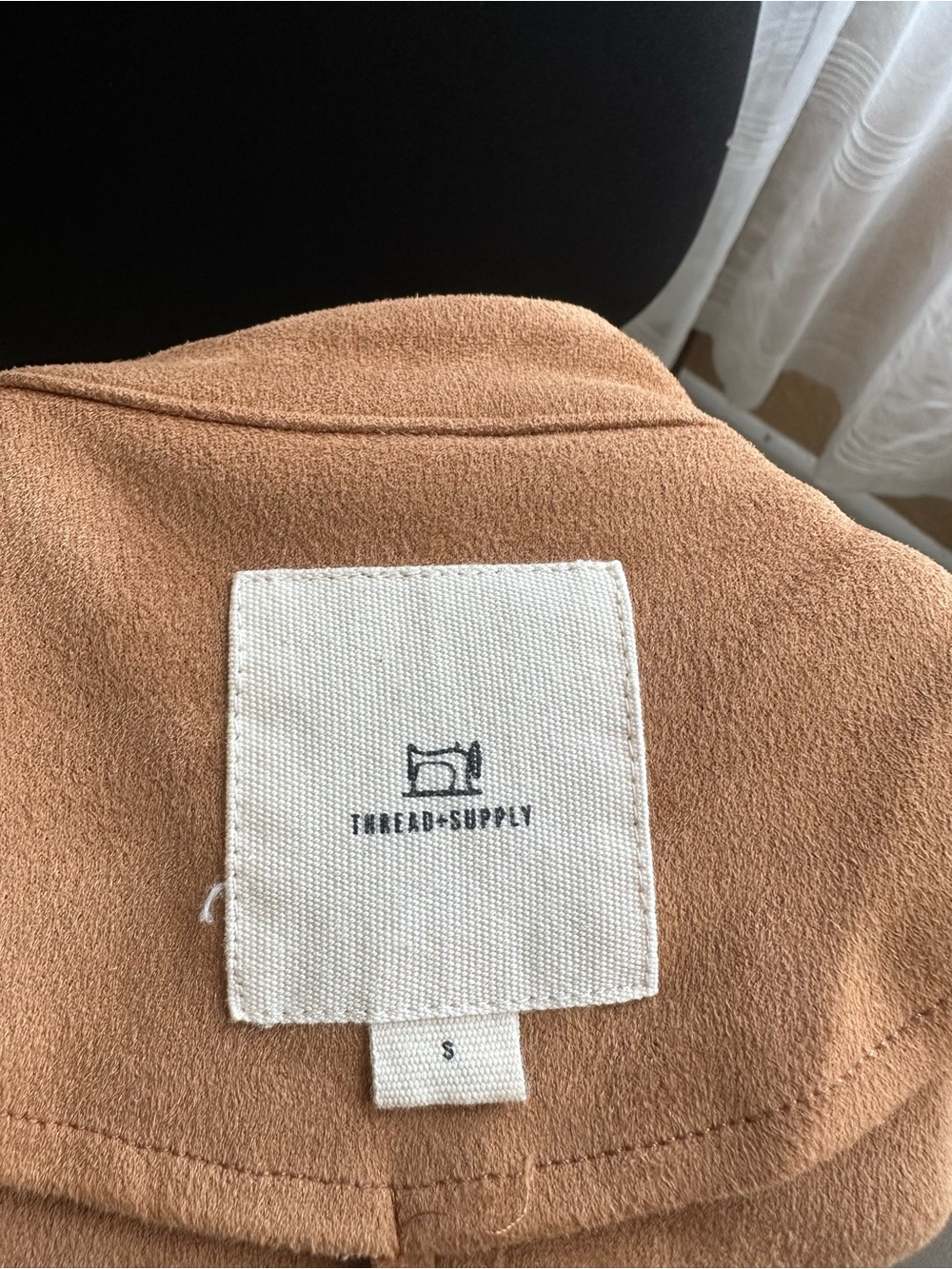 Thread + Supply Camel Faux Suede Open Front Jacket Cardigan Size Small - Picture 13 of 14